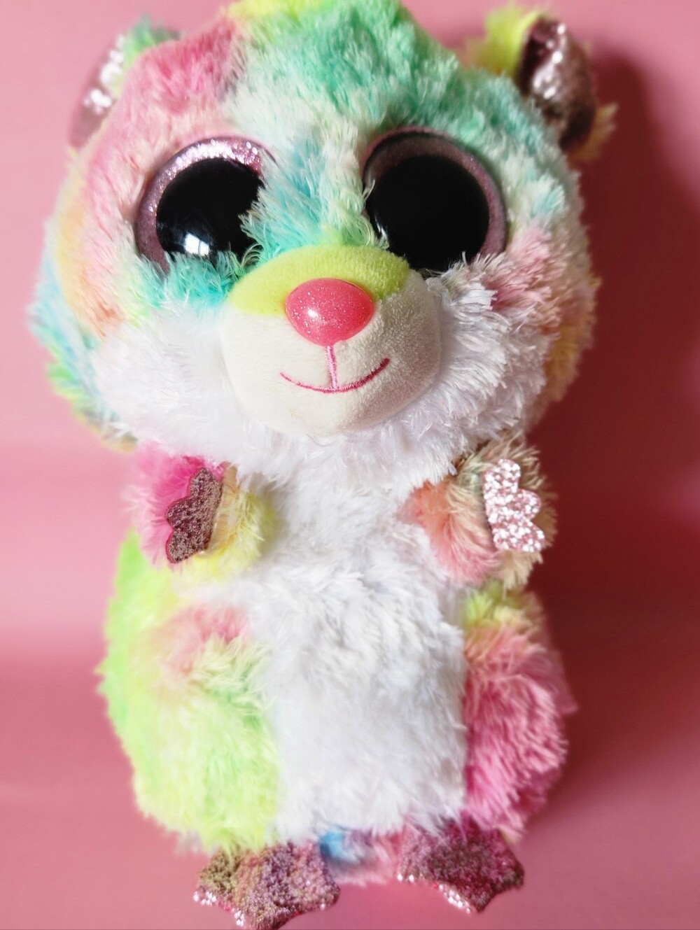TY Beanie Boos Rodney Hamster Plush Rainbow Big Eyes 9.5" Stuffy Pastel Glitter